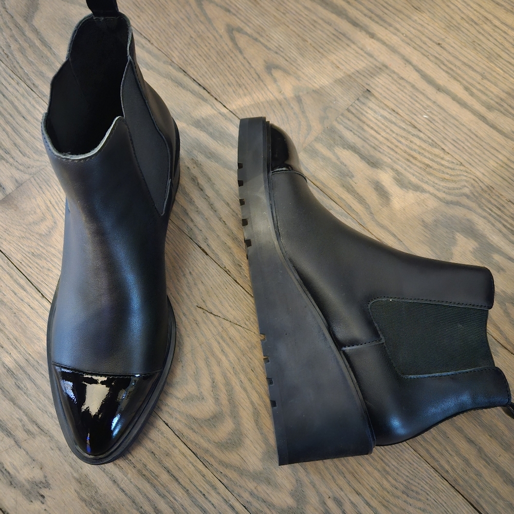 Stylish Black Ankle Boots with Glossy Toe size 10.5